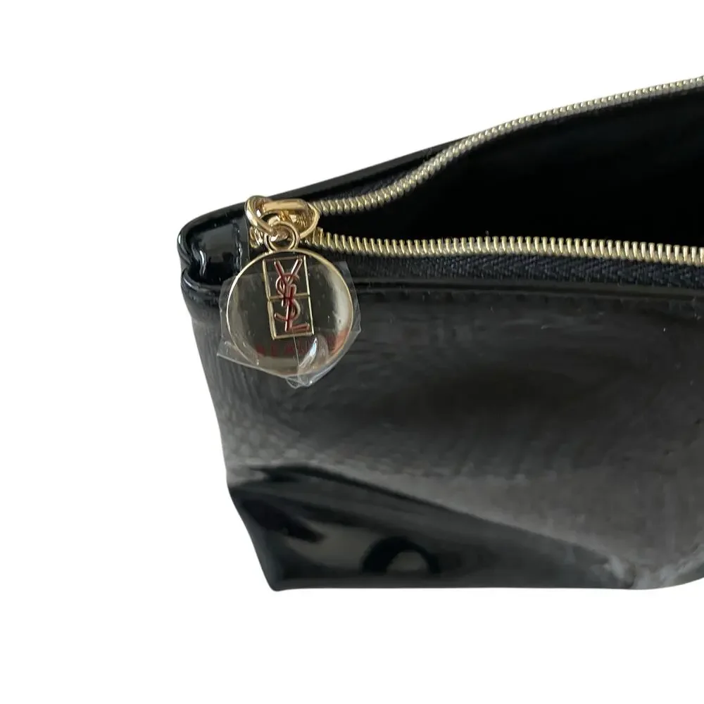 Yves Saint Laurent YSL Beaute Makeup Bag Travel Pouch Black Patent Clutch NEW